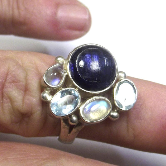 ANELLO argento 925 cianite, pietra di luna, topazio 18 - 21 – immagine2