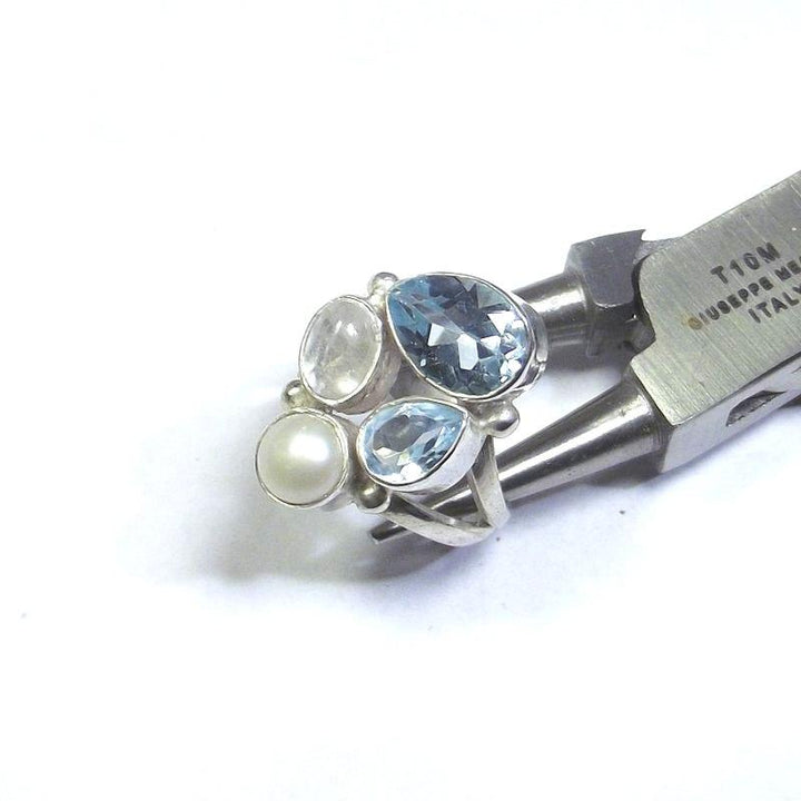 ANELLO argento 925 Pietra di luna, perla e TOPAZIO azzurro