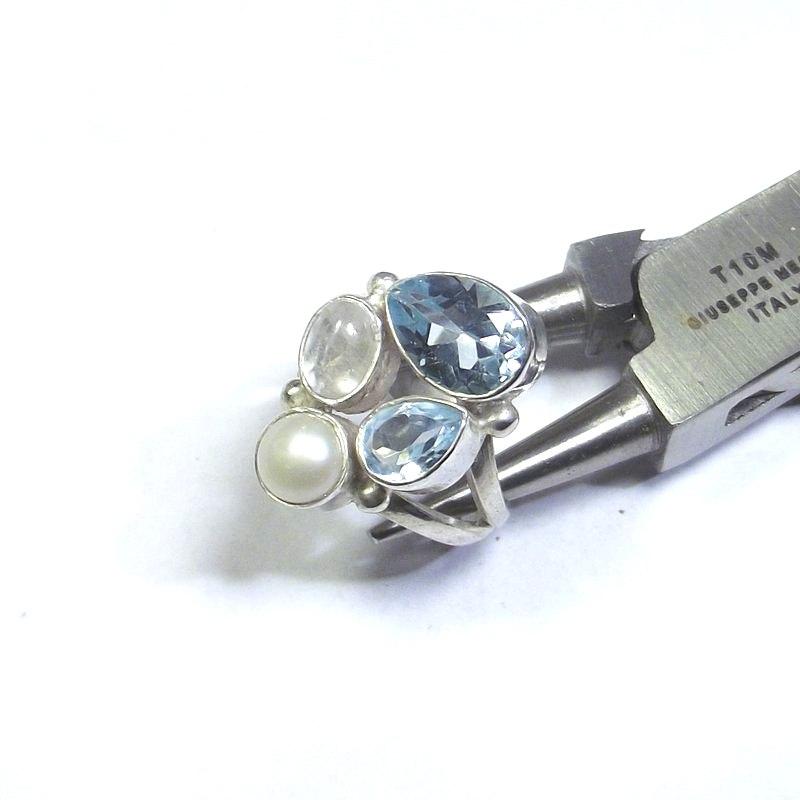 ANELLO argento 925 Pietra di luna, perla e TOPAZIO azzurro