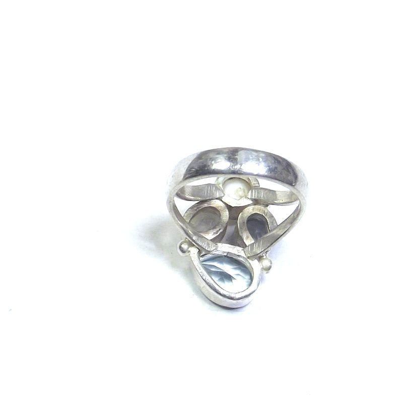 925 silver RING Moonstone, pearl and blue TOPAZ 13 - 14