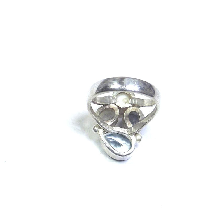 925 silver RING Moonstone, pearl and blue TOPAZ 13 - 14