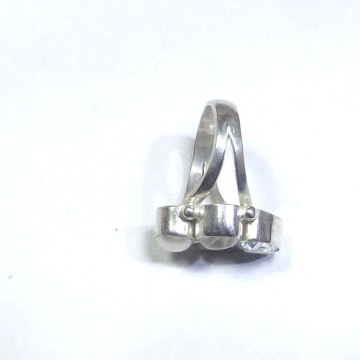 925 silver RING Moonstone, pearl and blue TOPAZ 13 - 14