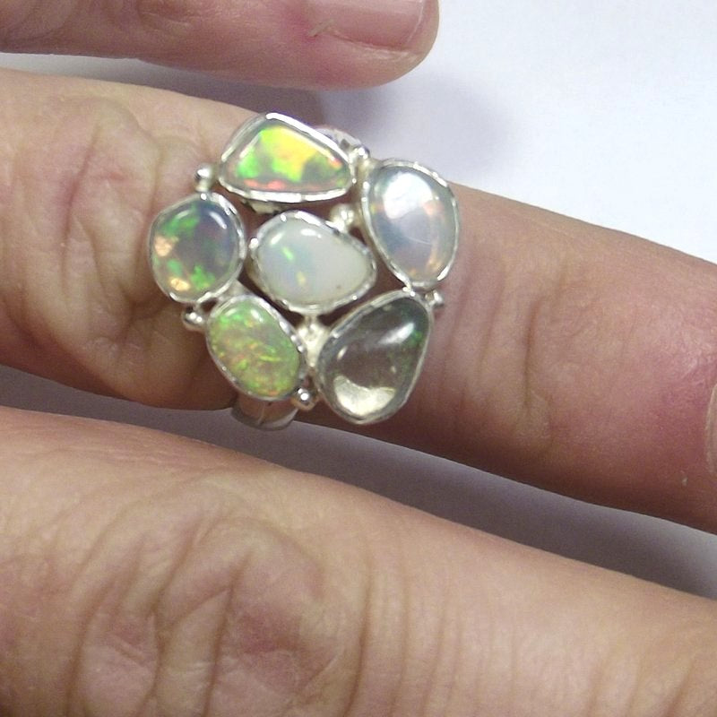 ANELLO argento con Opale ethiope 17 - 19