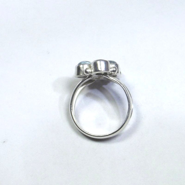 RING 925 silver AQUAMARINE, pearl and blue TOPAZ 15 - 18