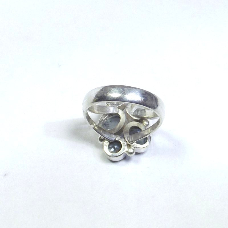 RING 925 silver AQUAMARINE, pearl and blue TOPAZ 15 - 18