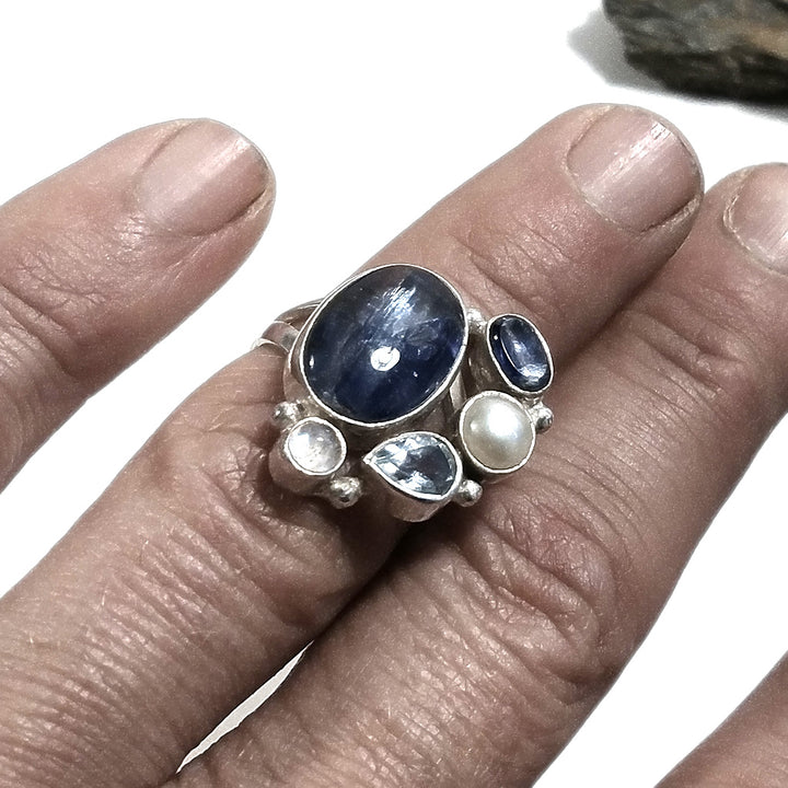 Copia del Anello con pietra in argento 925 con Cianite, Topazio azzurro, Labradorite | GIOIELLI ARTIGIANALI