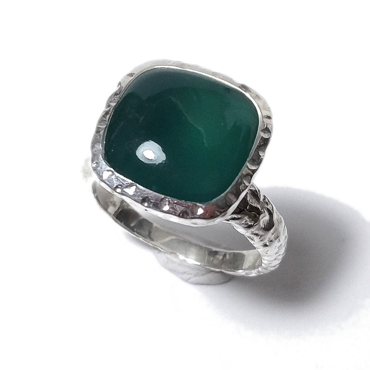 Onice verde Anello fascia martellata in argento 925 ANELLO artigianale con pietra | ANELLI ARGENTO