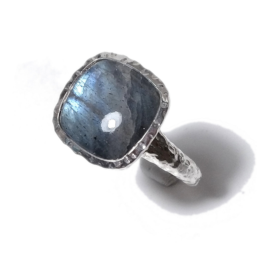 Labradorite Anello fascia martellata in argento 925 ANELLO artigianale con pietra | ANELLI ARGENTO