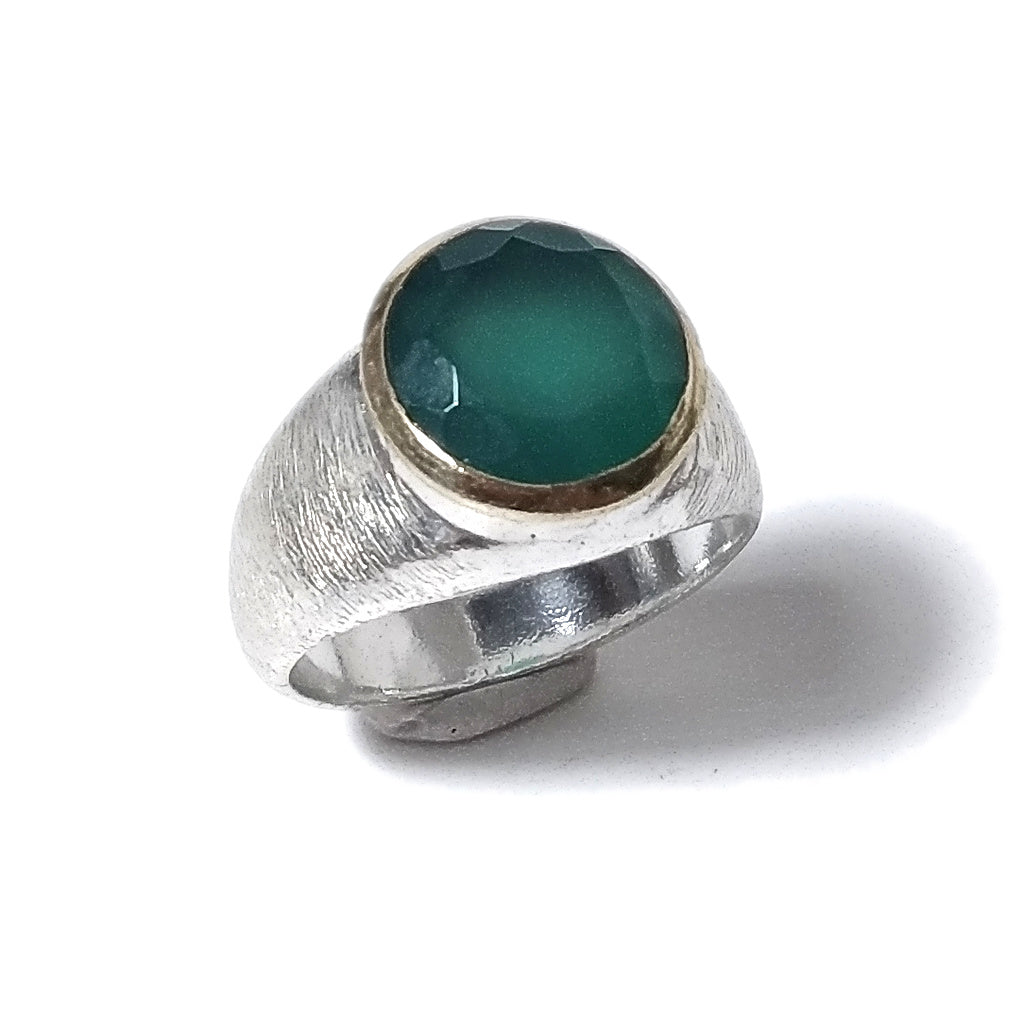 Anello fascia satinata in argento 925 ANELLO artigianale con pietra | ANELLI ARGENTO onice verde