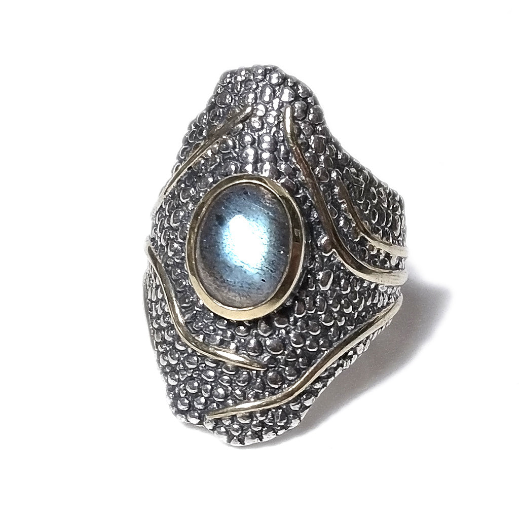 Labradorite Anello fascia etnica in argento 925 ANELLO artigianale con pietra | ANELLI ARGENTO