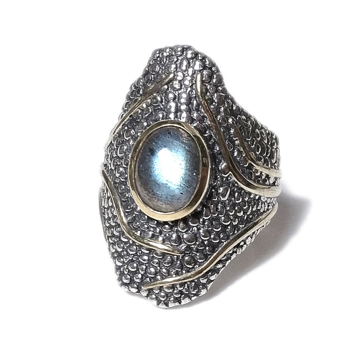 Labradorite Anello fascia etnica in argento 925 ANELLO artigianale con pietra | ANELLI ARGENTO