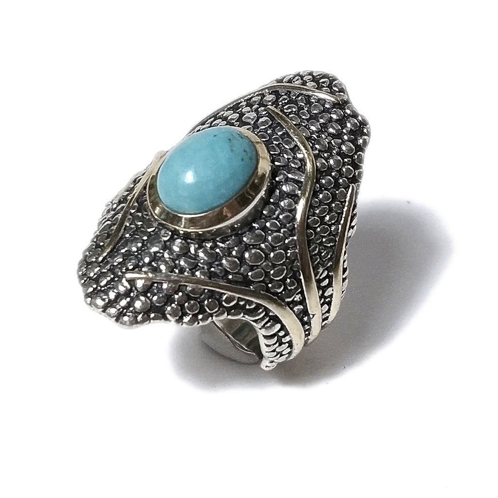 Turchese Anello fascia etnica in argento 925 ANELLO artigianale con pietra | ANELLI ARGENTO