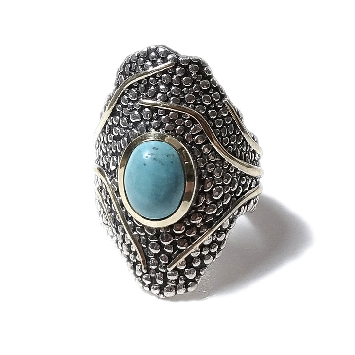 Turchese Anello fascia etnica in argento 925 ANELLO artigianale con pietra | ANELLI ARGENTO