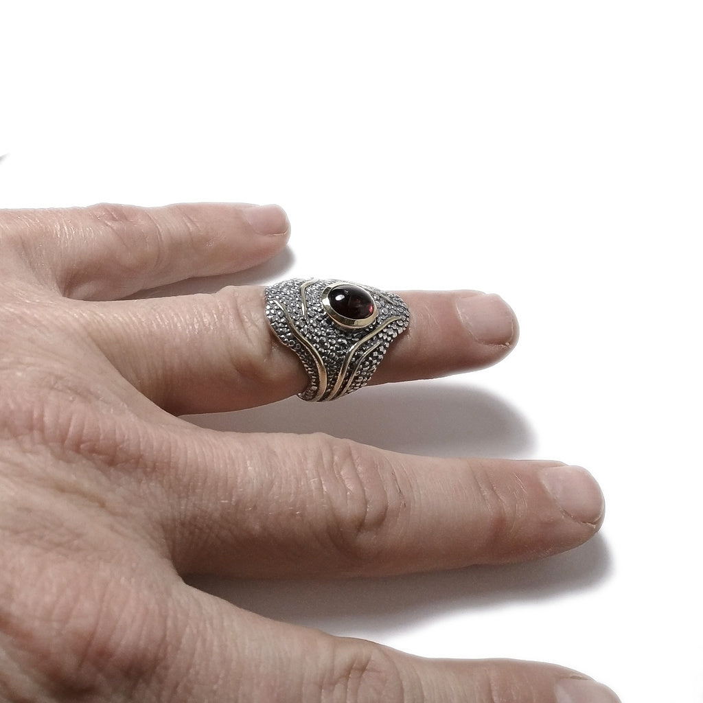 Granato Anello fascia etnica in argento 925 ANELLO artigianale con pietra | ANELLI ARGENTO