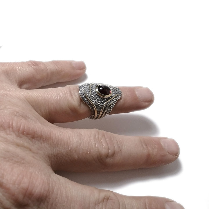 Granato Anello fascia etnica in argento 925 ANELLO artigianale con pietra | ANELLI ARGENTO