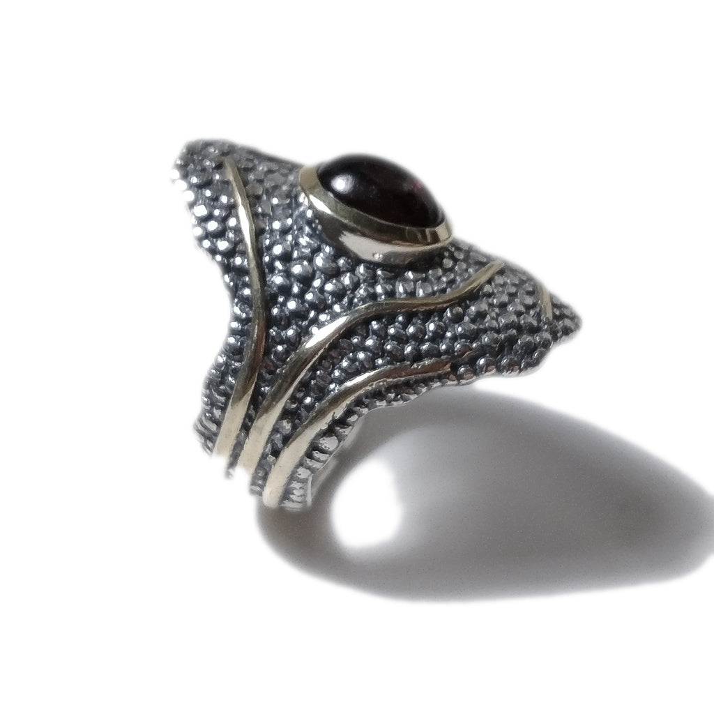 Granato Anello fascia etnica in argento 925 ANELLO artigianale con pietra | ANELLI ARGENTO