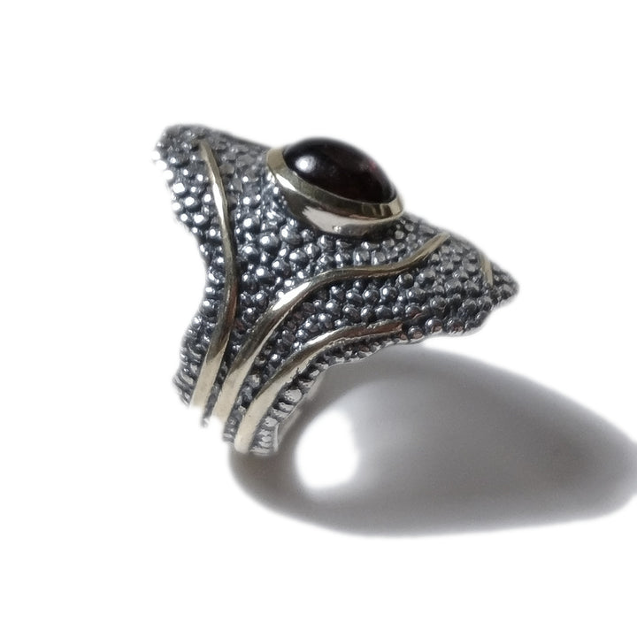 Granato Anello fascia etnica in argento 925 ANELLO artigianale con pietra | ANELLI ARGENTO