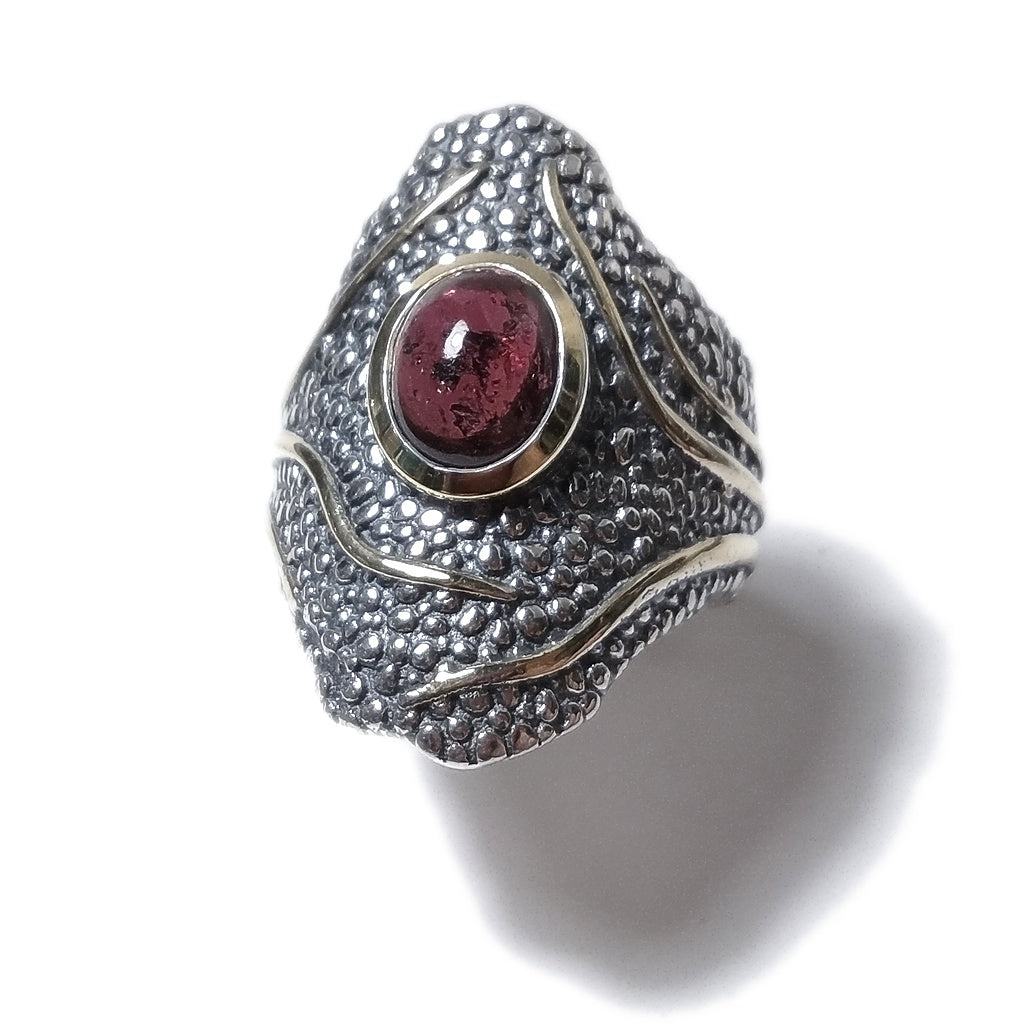 Granato Anello fascia etnica in argento 925 ANELLO artigianale con pietra | ANELLI ARGENTO