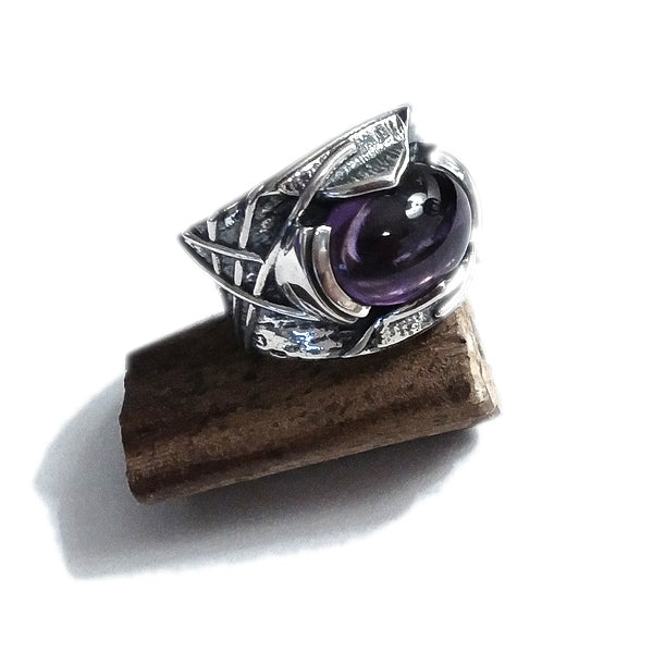 Anello artigianale fascia in argento 925 con pietra - ARYA