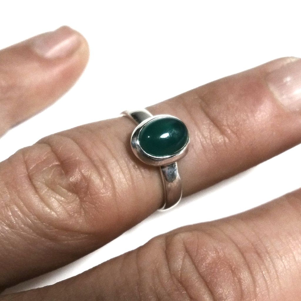 Anello fascia in argento 925 Anello con pietra AGATA verde | ANELLI ARGENTO