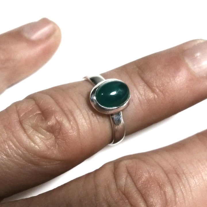 Anello fascia in argento 925 Anello con pietra AGATA verde | ANELLI ARGENTO