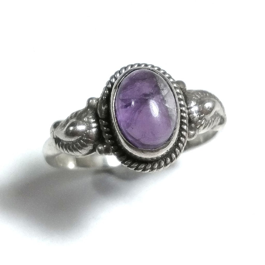 Anello con pietra in argento 925 con Ametista | GIOIELLI ETNICI | Anello FIORE