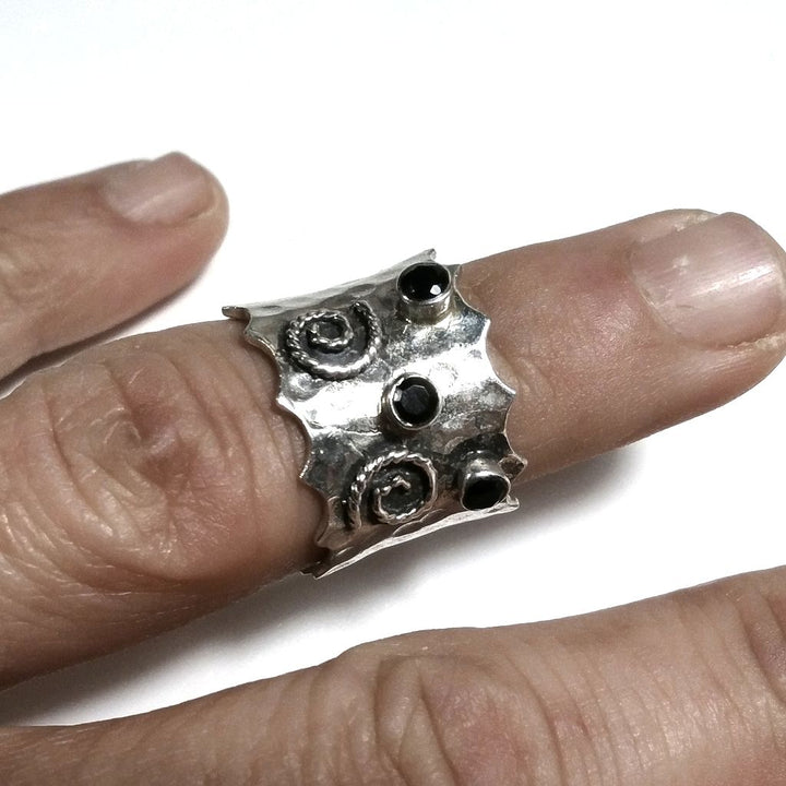 Anello fascia in argento 925 Anello con pietra Onice nero | GIOIELLI IN ARGENTO