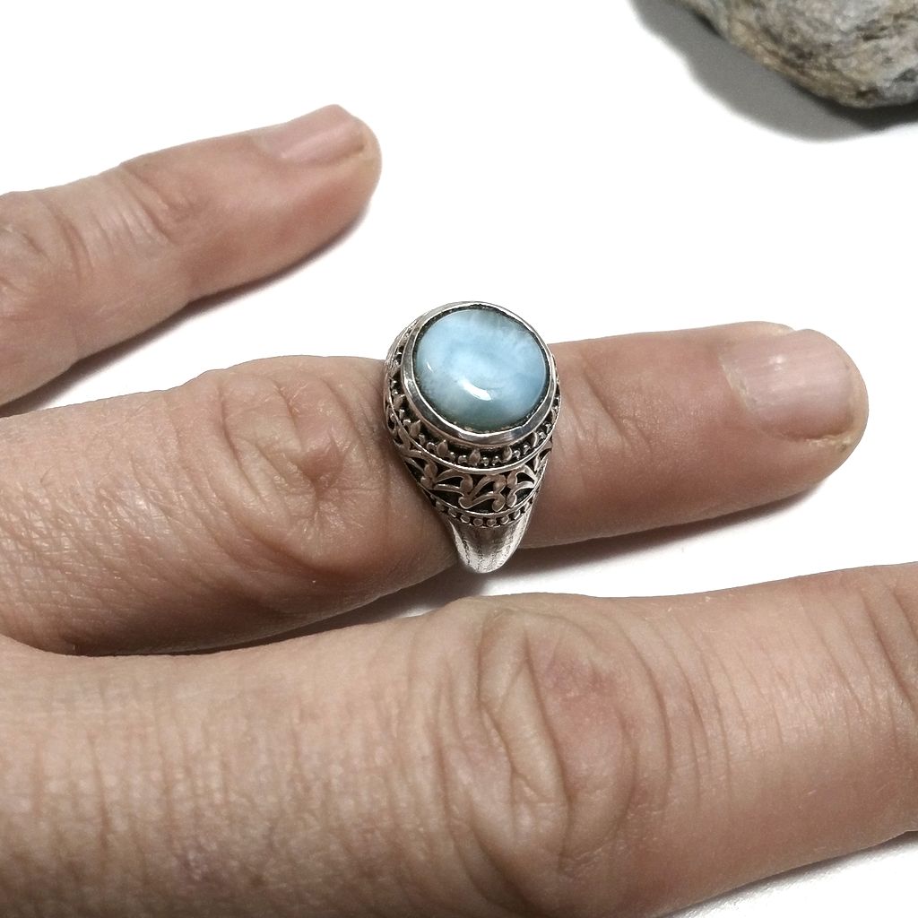 Anello con pietra in argento 925 con Larimar | GIOIELLI IN ARGENTO | Etnico