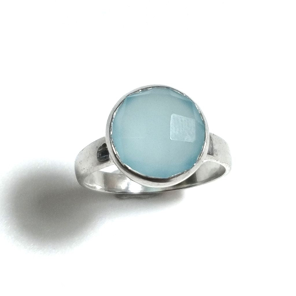Anello fascia in argento 925 Anello con pietra Calcedonio | ANELLI ARGENTO