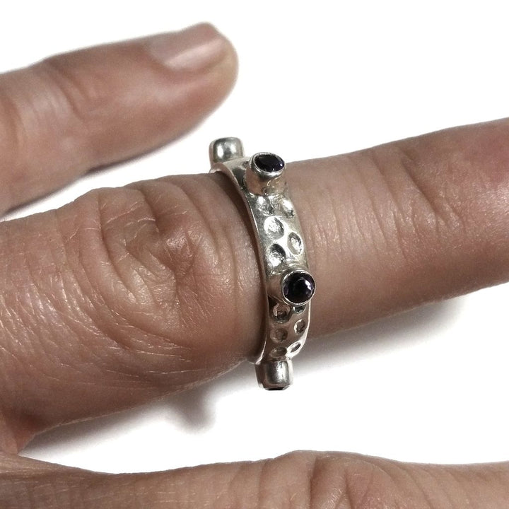 Anello con pietra in argento 925 con Quarzo CITRINO, Ametista | GIOIELLI ETNICI | Fascia