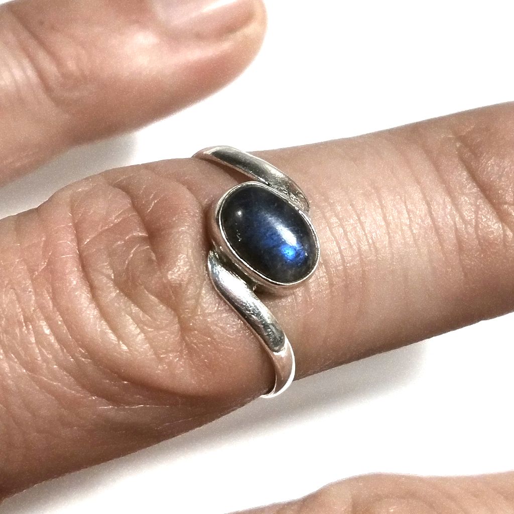 Anello fascia in argento 925 Anello con pietra Labradorite, Corallo | ANELLI ARGENTO