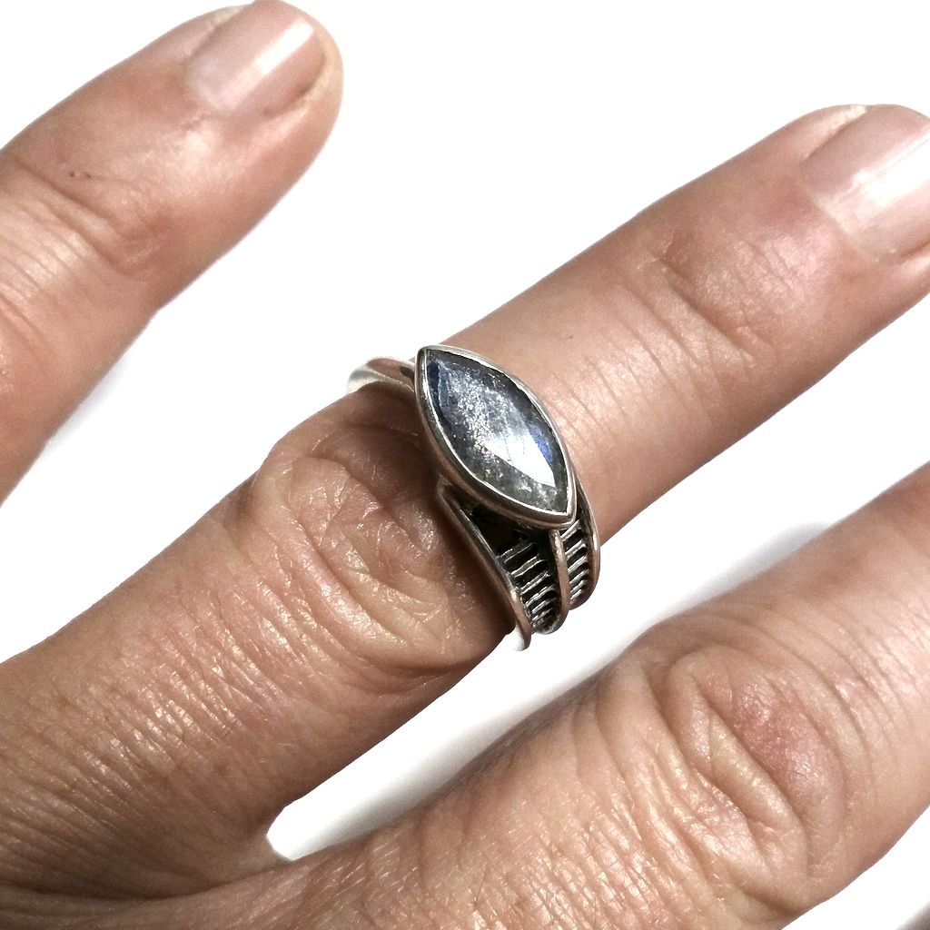 Anello fascia in argento 925 Anello con pietra Labradorite | ANELLI ARGENTO