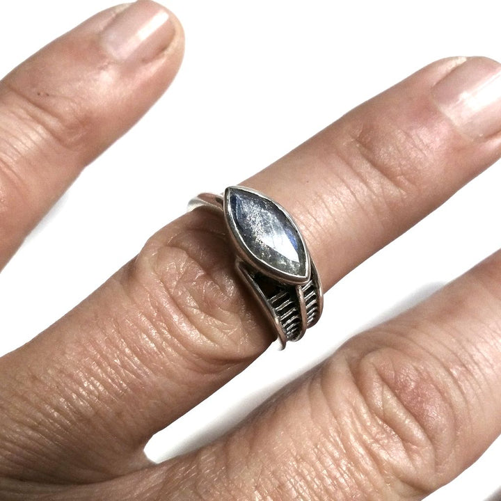 Anello fascia in argento 925 Anello con pietra Labradorite | ANELLI ARGENTO