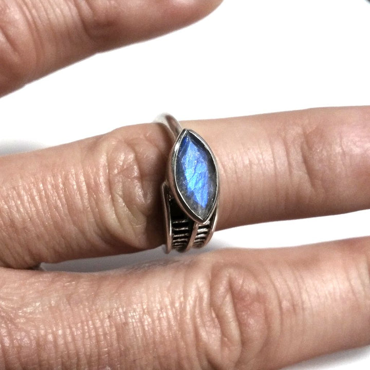 Anello fascia in argento 925 Anello con pietra Labradorite | ANELLI ARGENTO