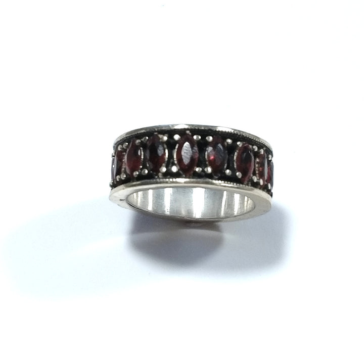Anello artigianale fascia in argento 925 con pietra - MALAMPUR