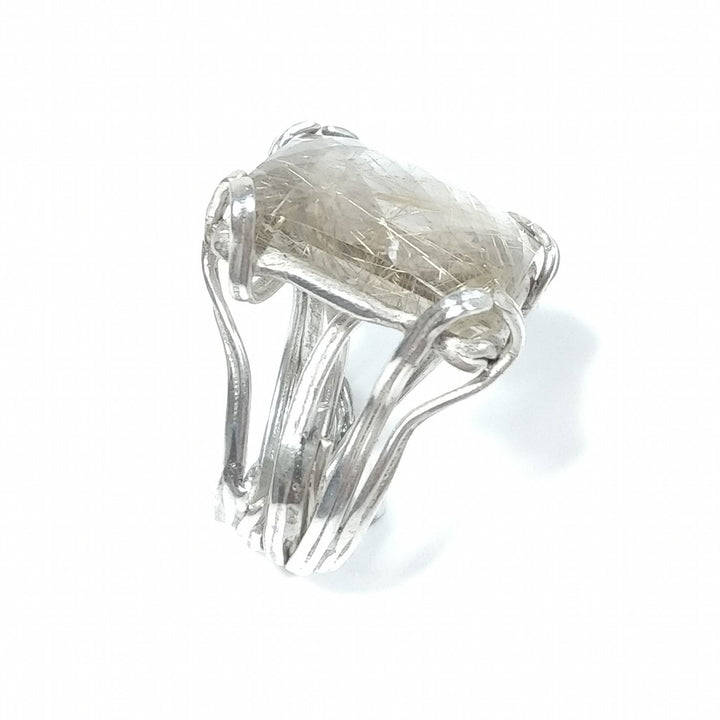 Anello con pietra in argento 925 ANELLO artigianale Quarzo rutilato | PEZZO UNICO