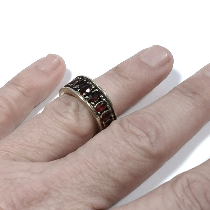 Anello artigianale fascia in argento 925 con pietra - MALAMPUR