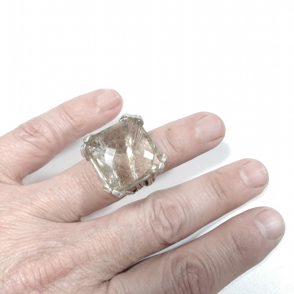 Anello con pietra in argento 925 ANELLO artigianale Quarzo rutilato | PEZZO UNICO