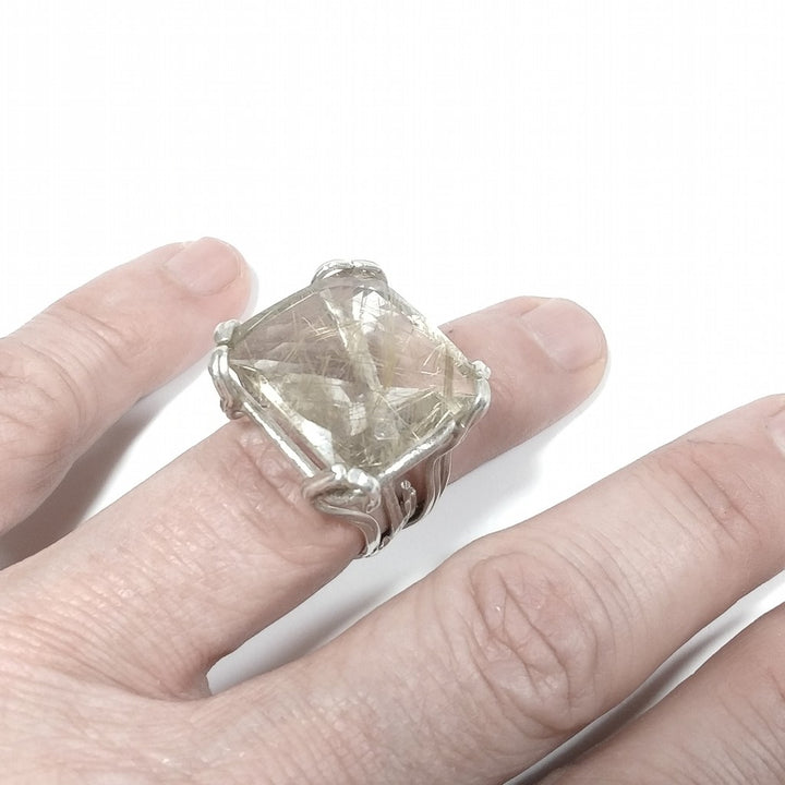 Anello con pietra in argento 925 ANELLO artigianale Quarzo rutilato | PEZZO UNICO