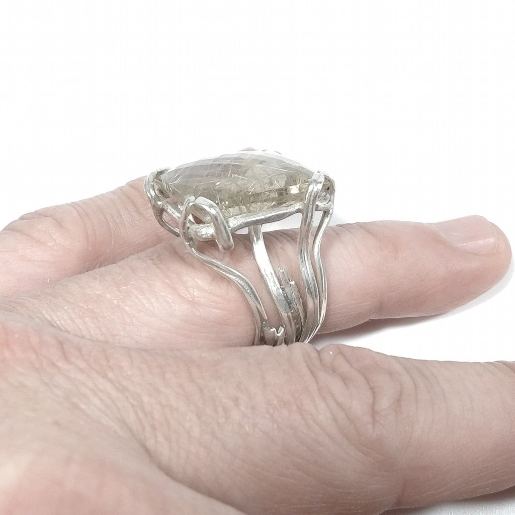 Anello con pietra in argento 925 ANELLO artigianale Quarzo rutilato | PEZZO UNICO