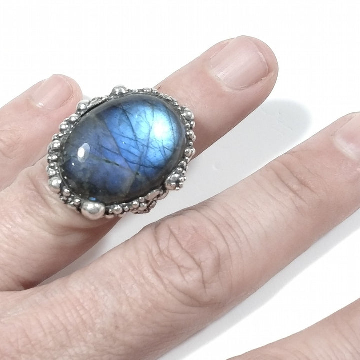 Anello DOT con pietra in argento 925 ANELLO artigianale Labradorite