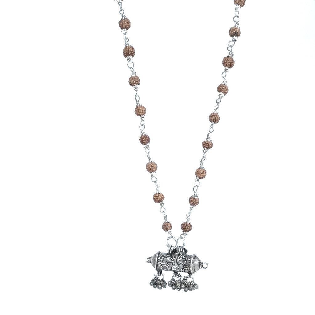 Collana ETNICA Japa Mala - 54 Rudraksha 5 mukhi | Portapreghiere antico argento