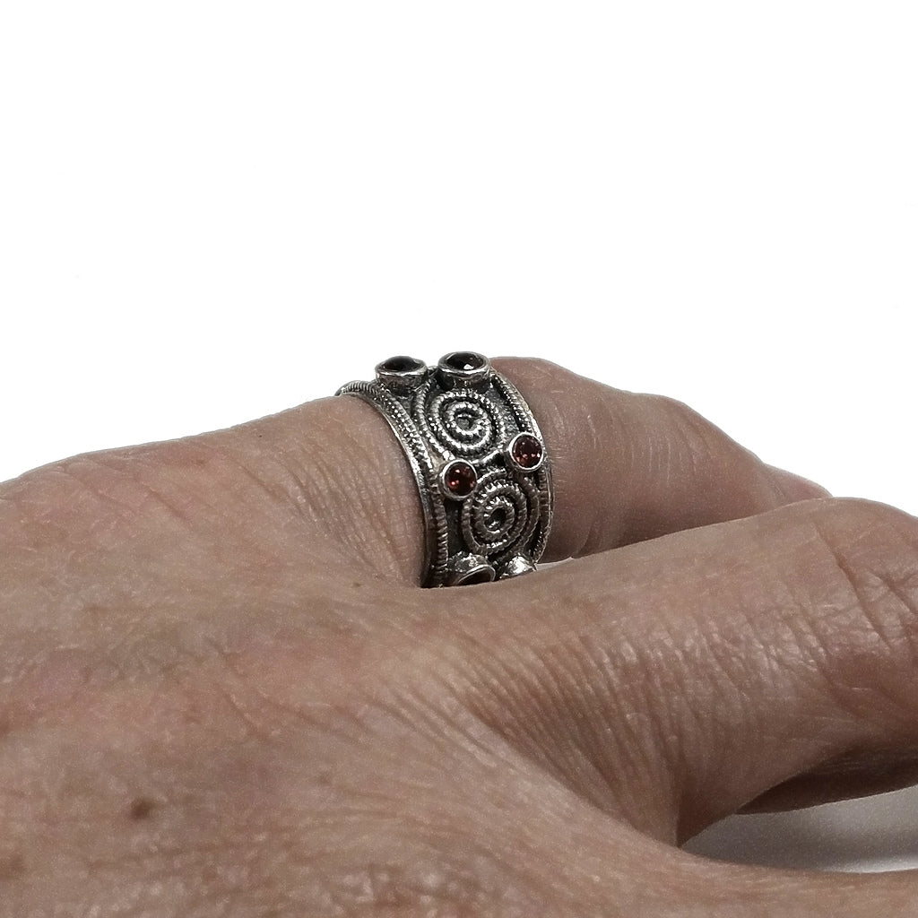 Anello fascia in argento 925 ANELLO artigianale Granato | ANELLI ARGENTO