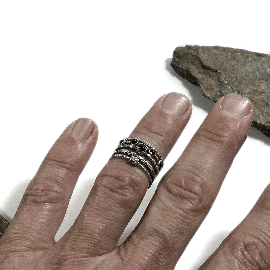 Anello fascia in argento 925 ANELLO artigianale Granato | ANELLI ARGENTO