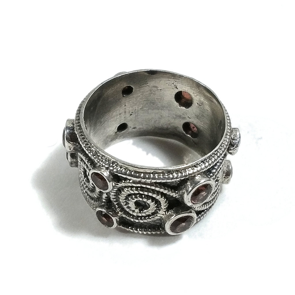 Anello fascia in argento 925 ANELLO artigianale Granato | ANELLI ARGENTO