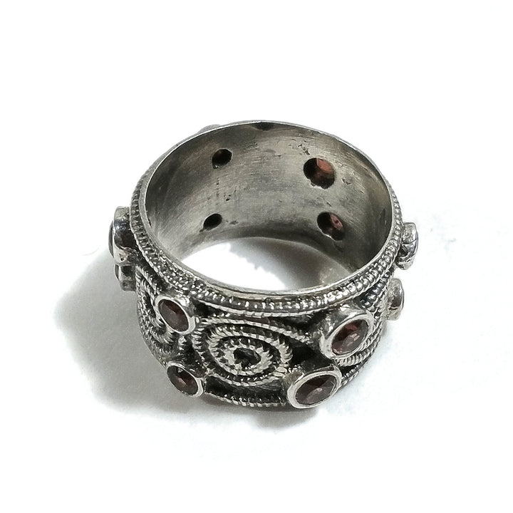 Anello fascia in argento 925 ANELLO artigianale Granato | ANELLI ARGENTO