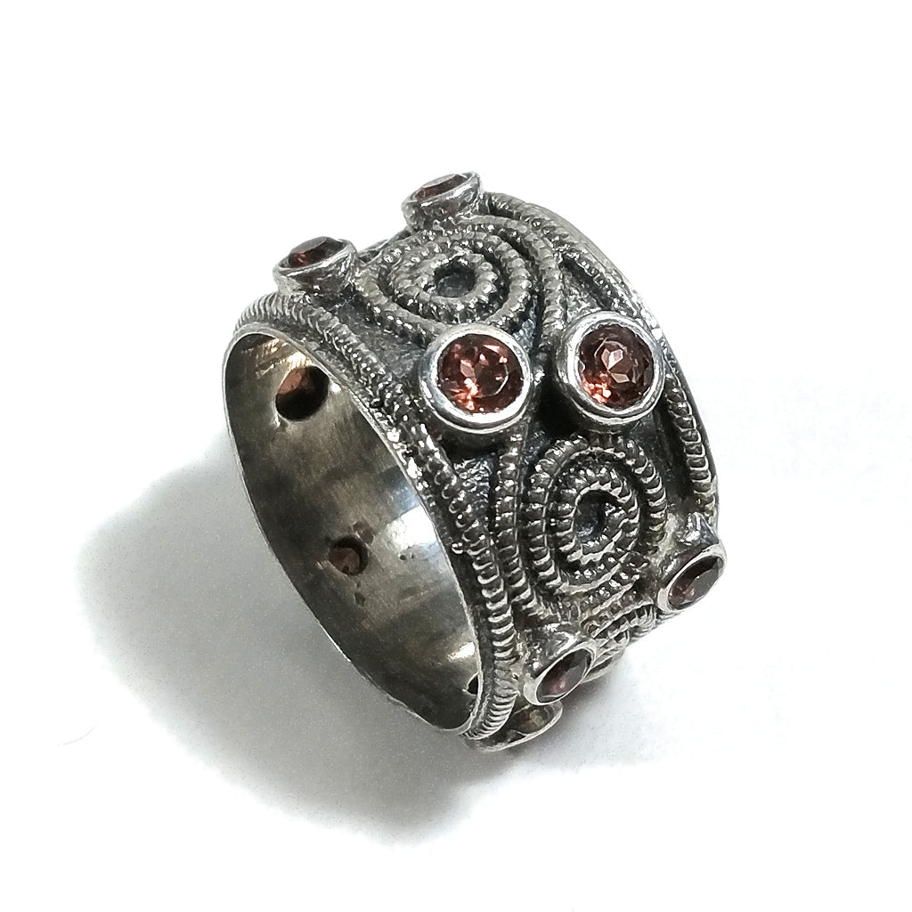 Anello fascia in argento 925 ANELLO artigianale Granato | ANELLI ARGENTO