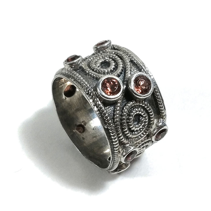 Anello fascia in argento 925 ANELLO artigianale Granato | ANELLI ARGENTO