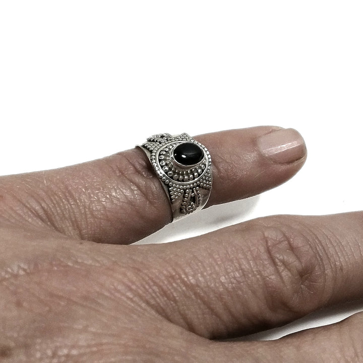 Anello fascia in argento 925 ANELLO artigianale Onice nero | ANELLI ARGENTO
