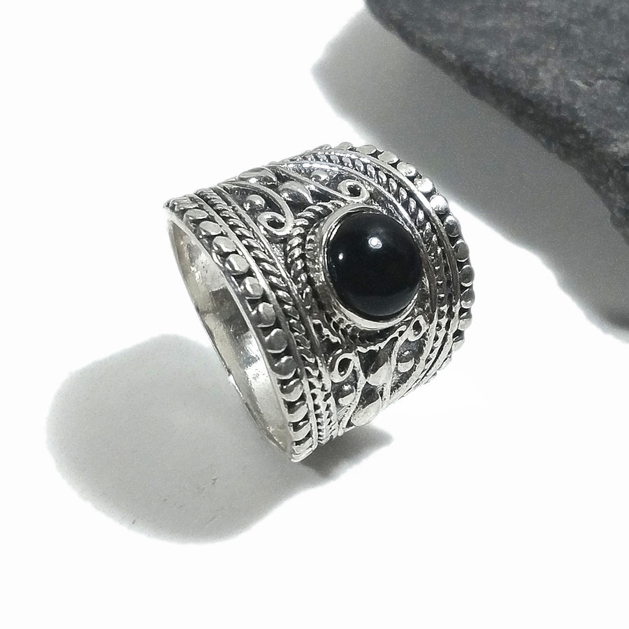 Anello fascia in argento 925 ANELLO artigianale Onice nero | ANELLI ARGENTO